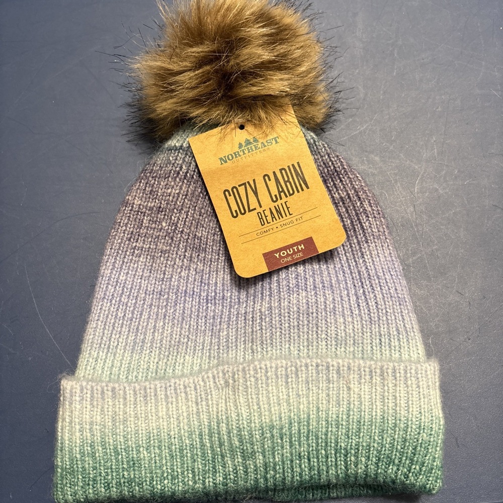 Northeast Outfitters Youth Cozy Cabin Beanie Purple Ombre Faux Fur Pom Winter